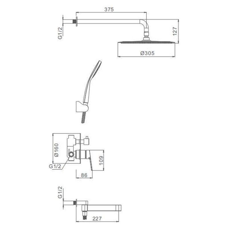 Душевая система Gappo G7199-30 Нержавеющая сталь Душевая система Gappo G7199-30 Нержавеющая сталь