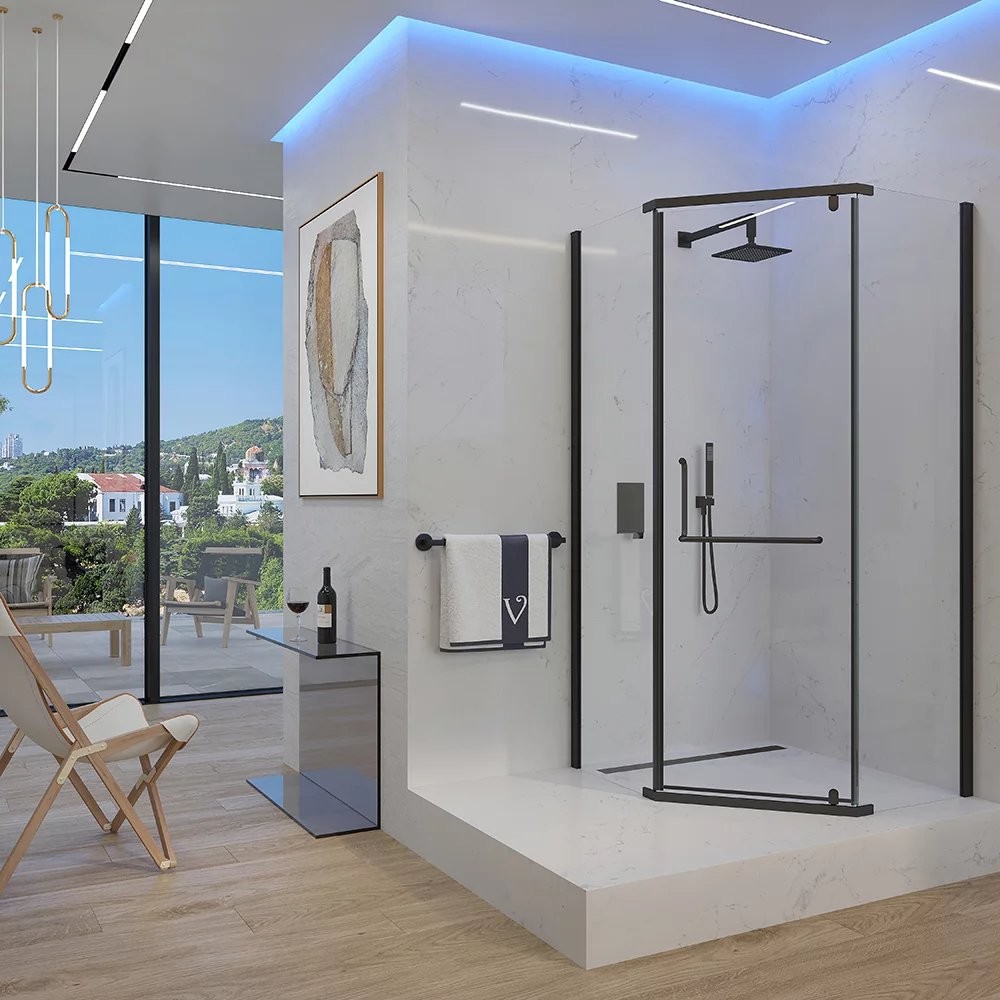 Душевой уголок Veconi RV36B-90-01-C5 90x90 стекла прозрачные, профиль черный Душевой уголок Veconi RV36B-90-01-C5 90x90 стекла прозрачные, профиль черный