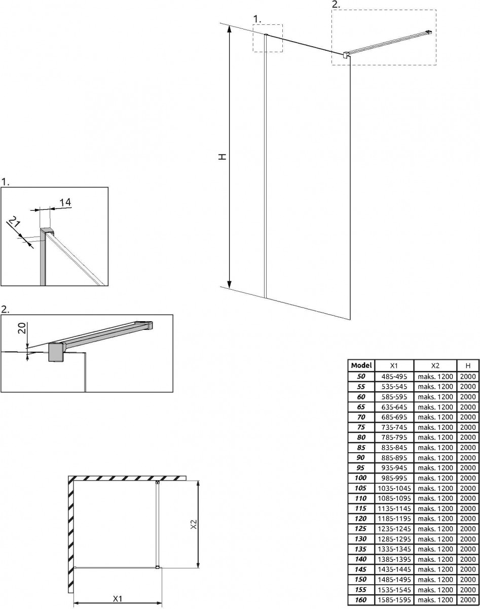 Душевая стенка Radaway Walk-in Modo New II Brushed Copper 90x200 прозрачное стекло / профиль брашированная медь Душевая стенка Radaway Walk-in Modo New II Brushed Copper 90x200 прозрачное стекло / профиль брашированная медь