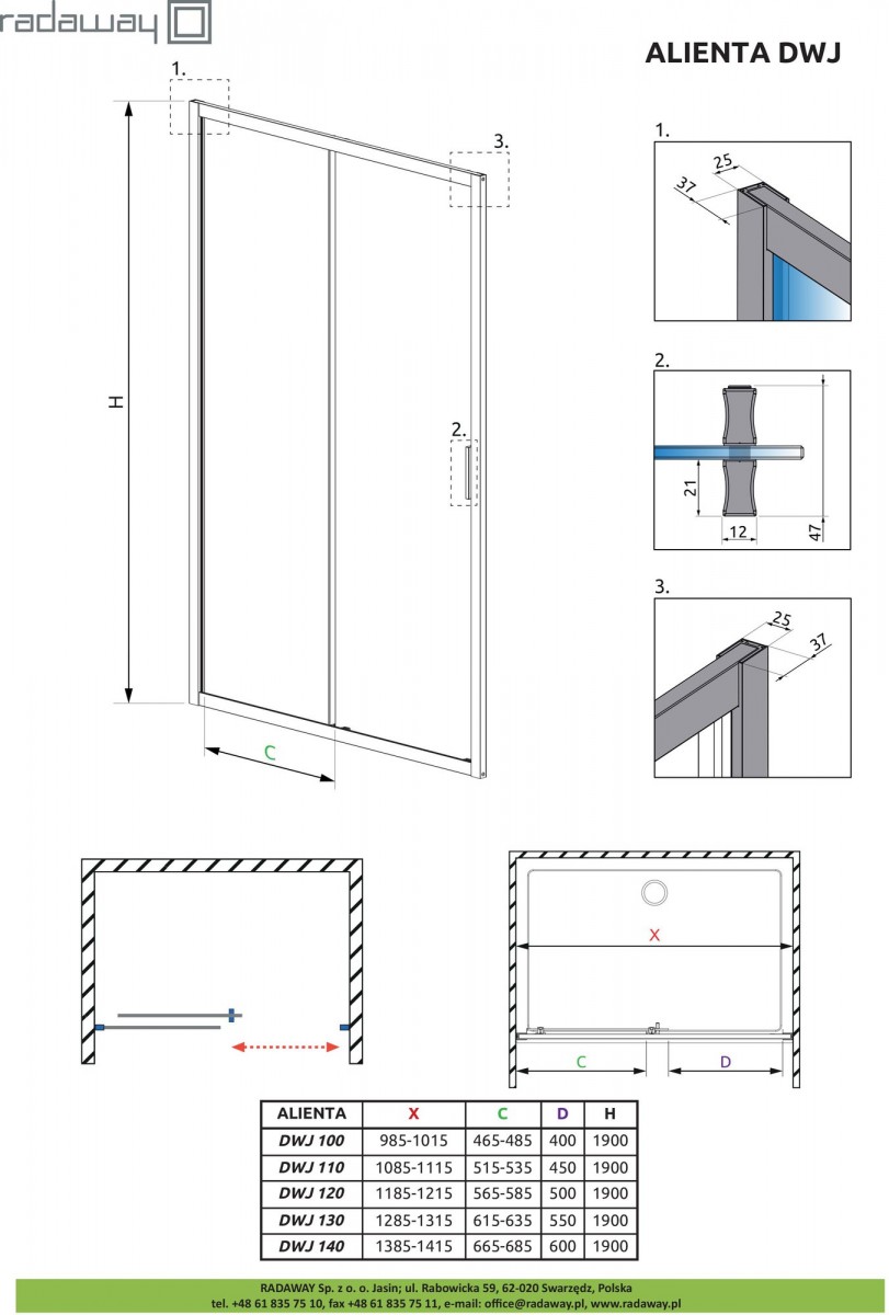 Душевая дверь Radaway ALIENTA DWJ 140x190 стекла прозрачные, профиль хром Душевая дверь Radaway ALIENTA DWJ 140x190 стекла прозрачные, профиль хром