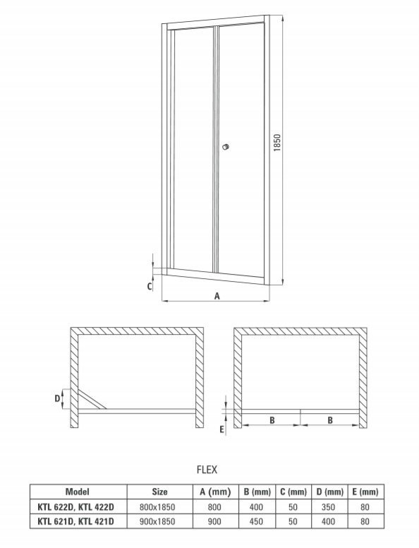 Душевая дверь Deante Flex KTL 421D 90х185 Душевая дверь Deante Flex KTL 421D 90х185