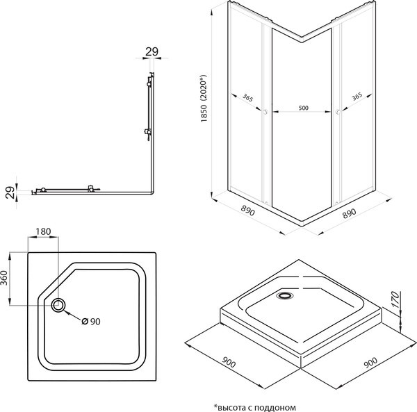 Душевой уголок Saniteco SNT-804 Cube 90х90 с поддоном (хром/прозрачное стекло) Душевой уголок Saniteco SNT-804 Cube 90х90 с поддоном (хром/прозрачное стекло)