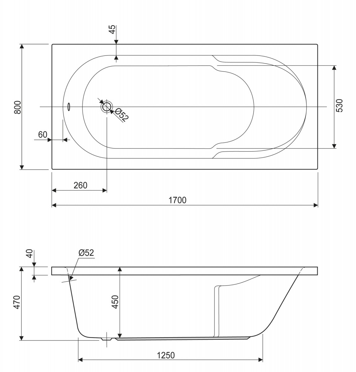 Ванна акриловая Cezares ARNO-170-80-45-W37 Ванна акриловая Cezares ARNO-170-80-45-W37