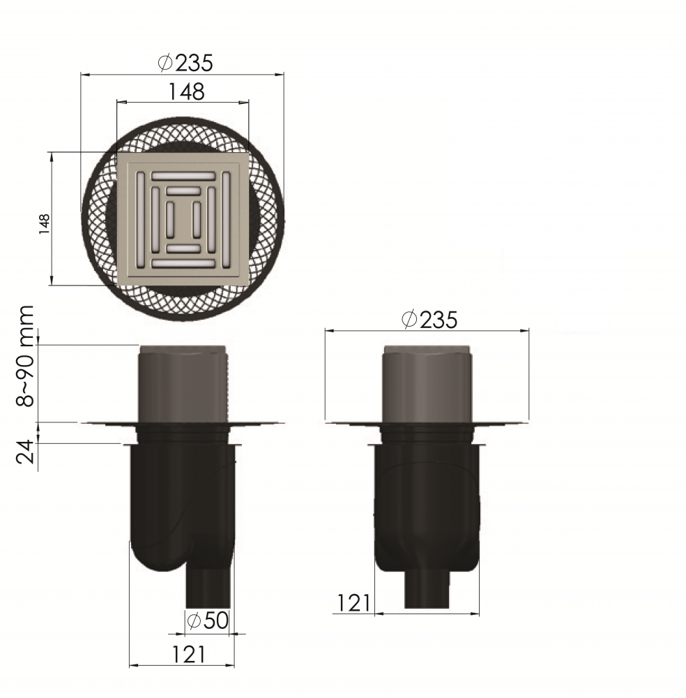 Душевой трап Berges PLATZ Uno 150x150 090070 матовый хром Душевой трап Berges PLATZ Uno 150x150 090070 матовый хром