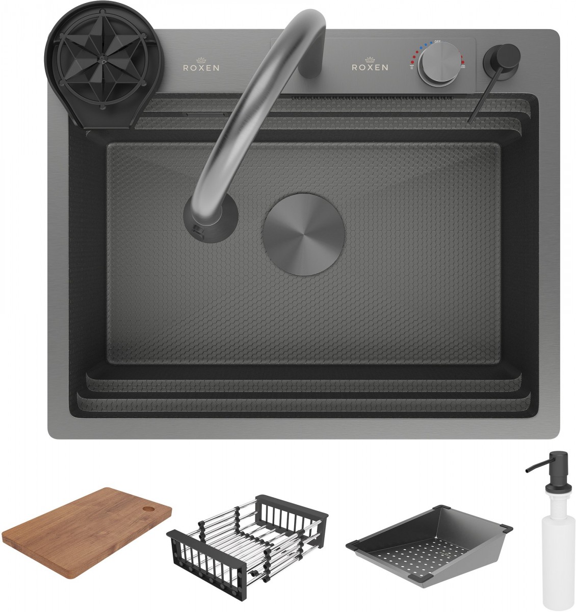 Кухонная мойка Roxen Stage Plus 560250-60-BS 60x48 текстурный графит Кухонная мойка Roxen Stage Plus 560250-60-BS 60x48 текстурный графит