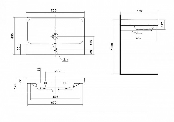 Умывальник накладной Santek Адриана 70 1WH501628 Умывальник накладной Santek Адриана 70 1WH501628