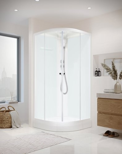 Душевая кабина Domani-Spa Delight Slim 110 100x100 сатин матированное стекло / белые стенки с крышей Душевая кабина Domani-Spa Delight Slim 110 100x100 сатин матированное стекло / белые стенки с крышей