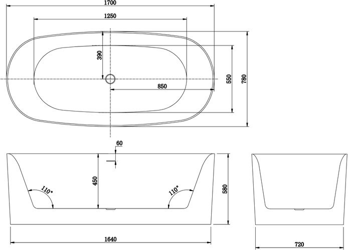 Ванна из искусственного камня Roxen Kleo 220150-1778-GM 170x78 Ванна из искусственного камня Roxen Kleo 220150-1778-GM 170x78