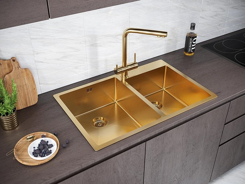 Мойка кухонная Paulmark Kroner 78/2S PM237851-BG брашированное золото Мойка кухонная Paulmark Kroner 78/2S PM237851-BG брашированное золото
