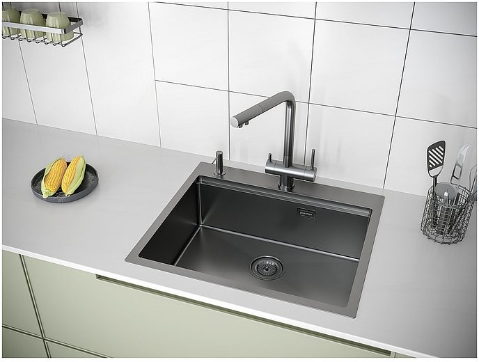 Мойка кухонная Paulmark Brim-Pro PM705951-GM вороненая сталь Мойка кухонная Paulmark Brim-Pro PM705951-GM вороненая сталь