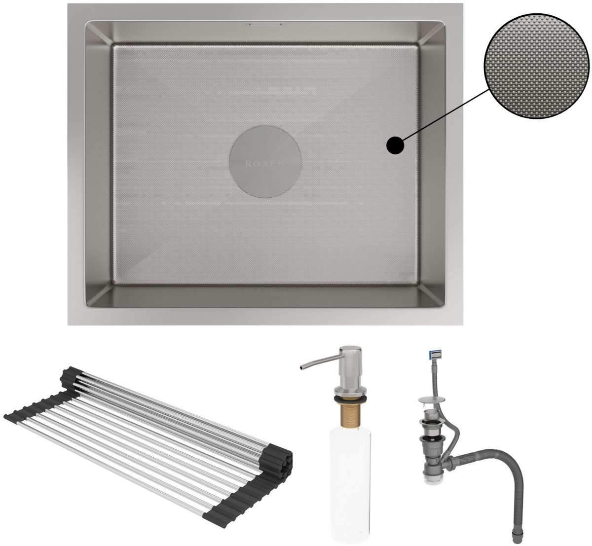 Мойка кухонная Roxen Uno 560210-54-GR 54x44 сатин/зерно Мойка кухонная Roxen Uno 560210-54-GR 54x44 сатин/зерно