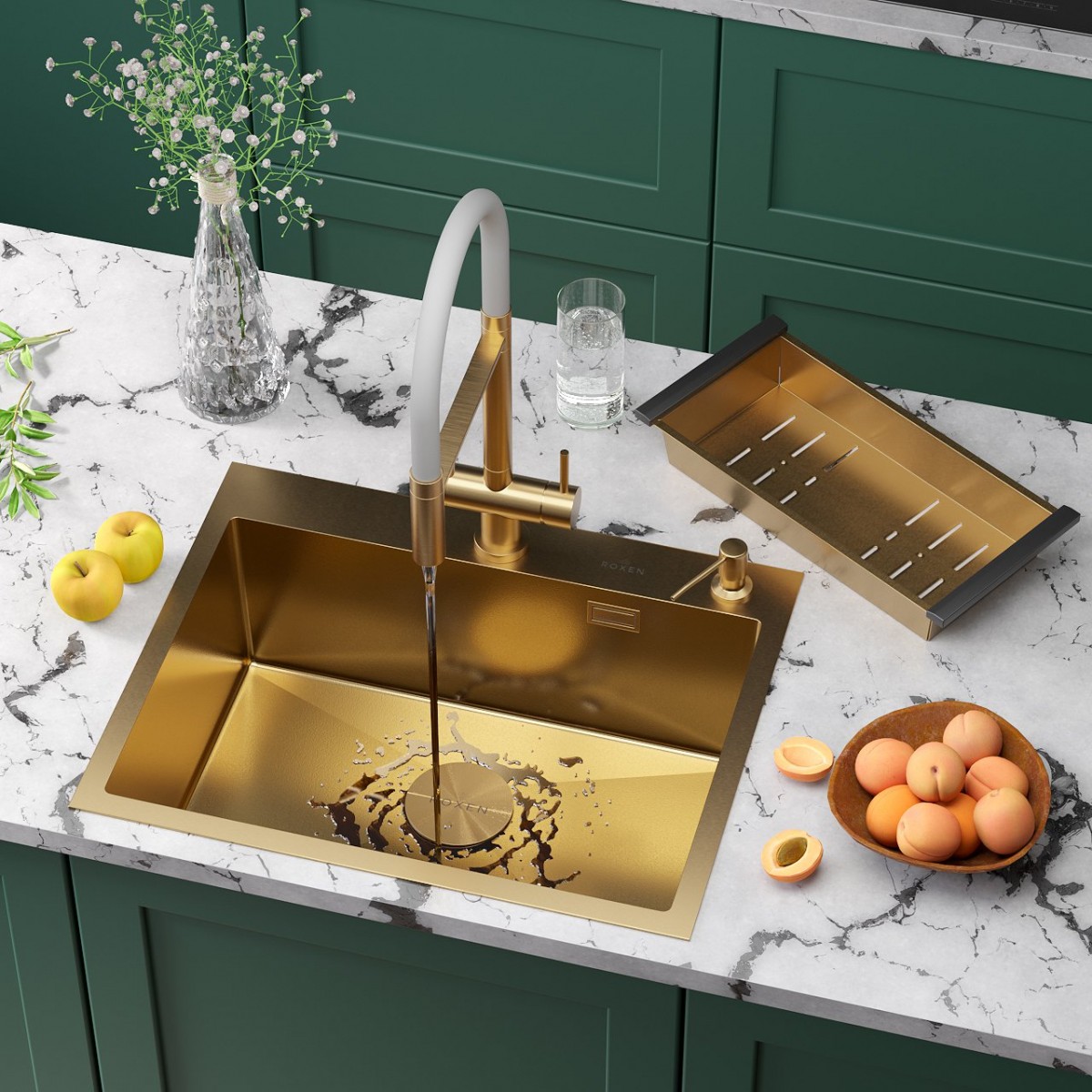 Мойка кухонная Roxen Simple 560220-50G-V 50x48 золото/вулканический песок Мойка кухонная Roxen Simple 560220-50G-V 50x48 золото/вулканический песок