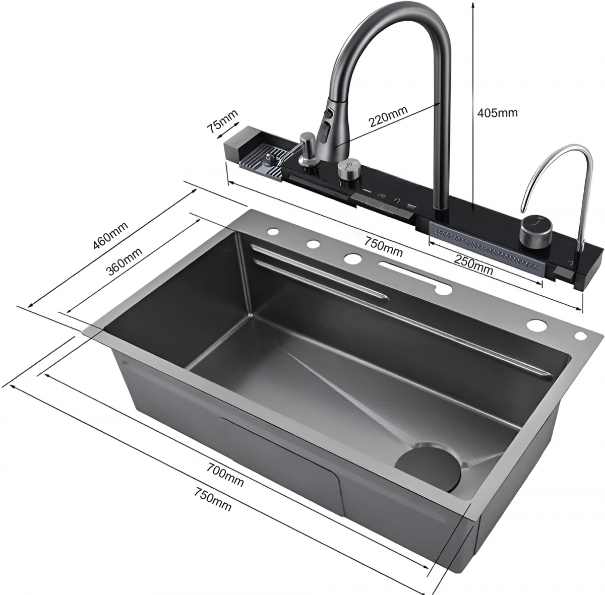 Мойка кухонная Ceruttispa Gloria II nano black CT10356 75x46 серый Мойка кухонная Ceruttispa Gloria II nano black CT10356 75x46 серый