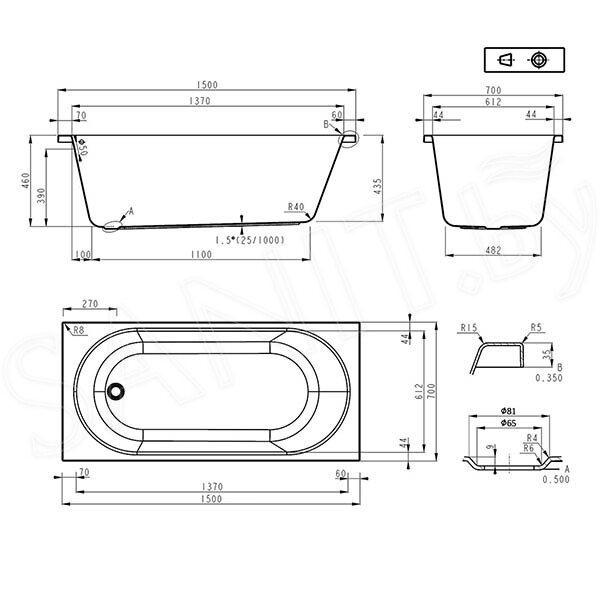 Акриловая ванна Roxen Classic 150x70 240100-1570 Акриловая ванна Roxen Classic 150x70 240100-1570