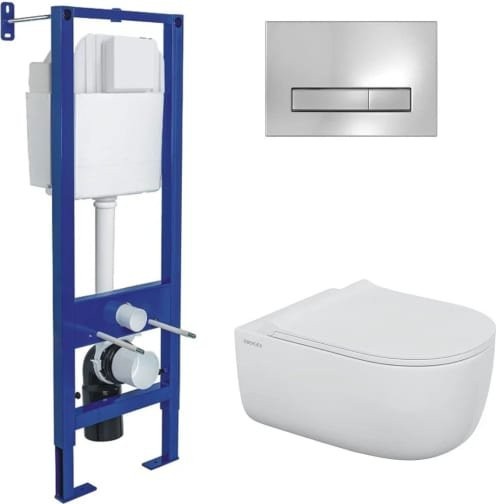 Комплект унитаз Berges EGO XL Rimless + инсталляция Berges Atom Line + клавиша смыва хром глянец Комплект унитаз Berges EGO XL Rimless + инсталляция Berges Atom Line + клавиша смыва хром глянец