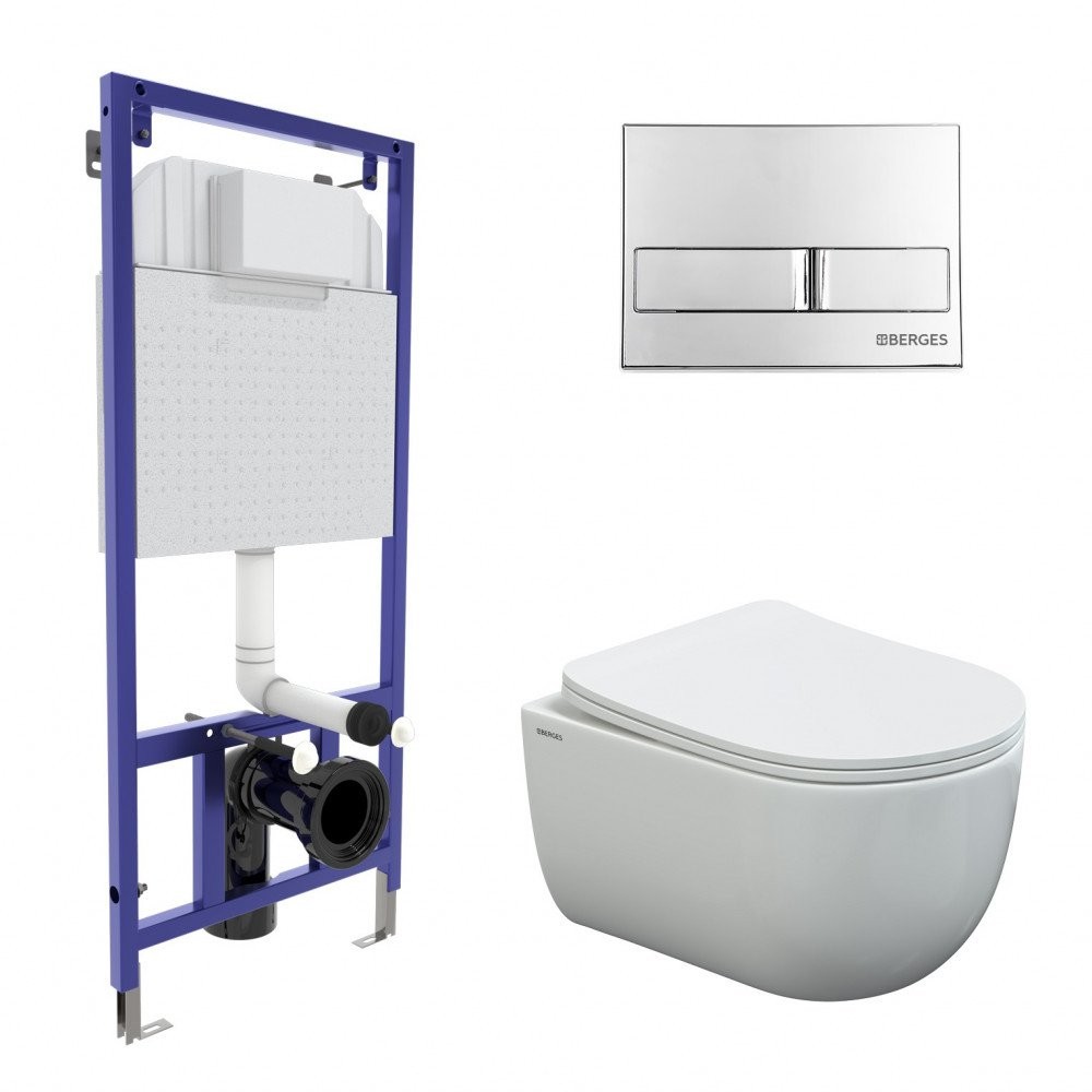 Комплект инсталляции Berges NOVUM 525 + VENTAS Rimless + Ventas Slim SO + L3 с клавишей хром Комплект инсталляции Berges NOVUM 525 + VENTAS Rimless + Ventas Slim SO + L3 с клавишей хром