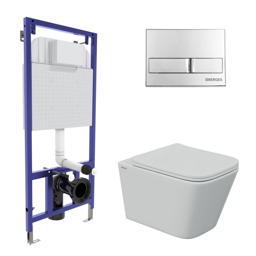 Комплект инсталляции Berges NOVUM525 с подвесным унитазом FLOE S Rimless и клавишей смыва L3 глянцевый хром (043242) Комплект инсталляции Berges NOVUM525 с подвесным унитазом FLOE S Rimless и клавишей смыва L3 глянцевый хром (043242)