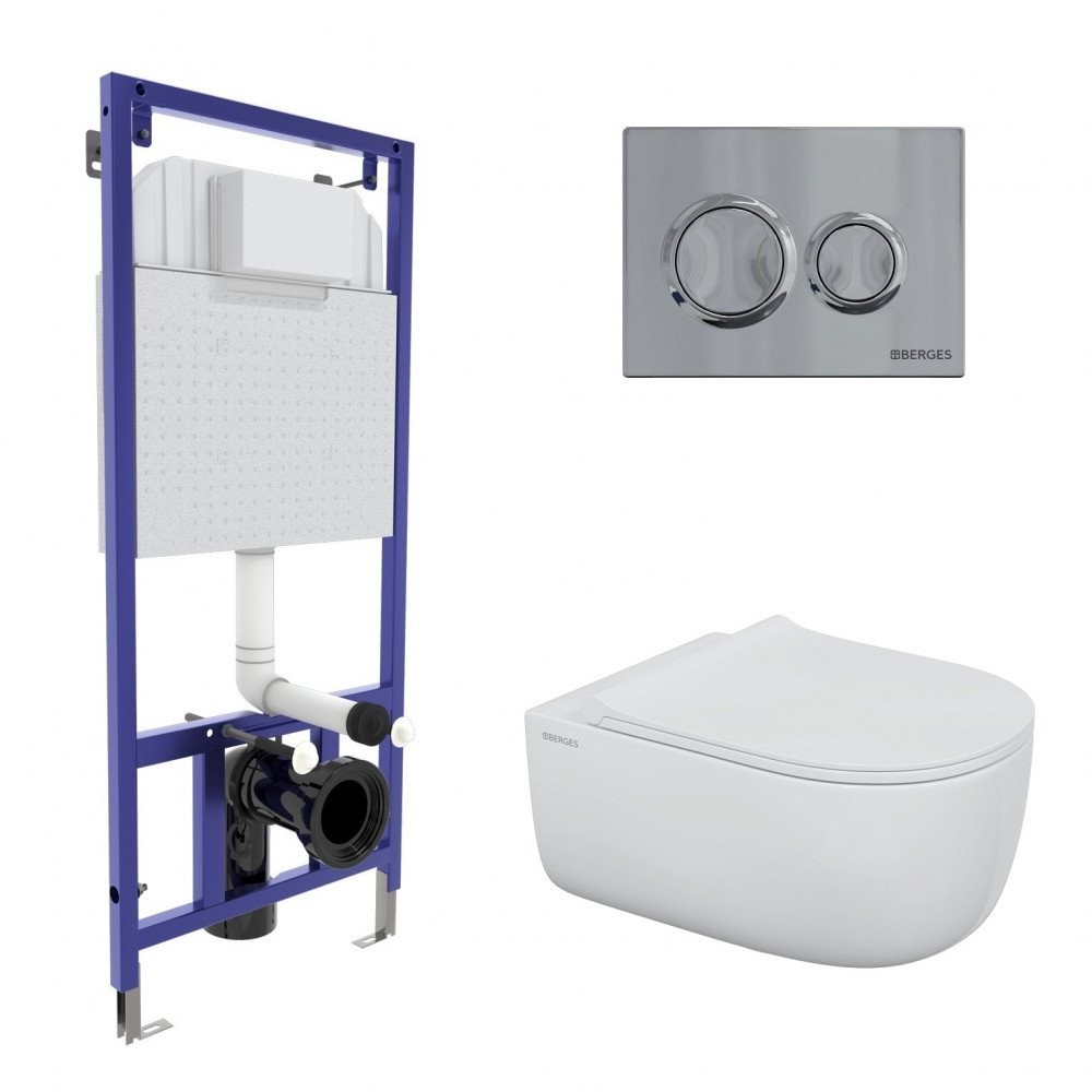 Комплект инсталляции Berges NOVUM 525 + EGO XL Rimless + Okus Slim SO + O3 с клавишей хром Комплект инсталляции Berges NOVUM 525 + EGO XL Rimless + Okus Slim SO + O3 с клавишей хром