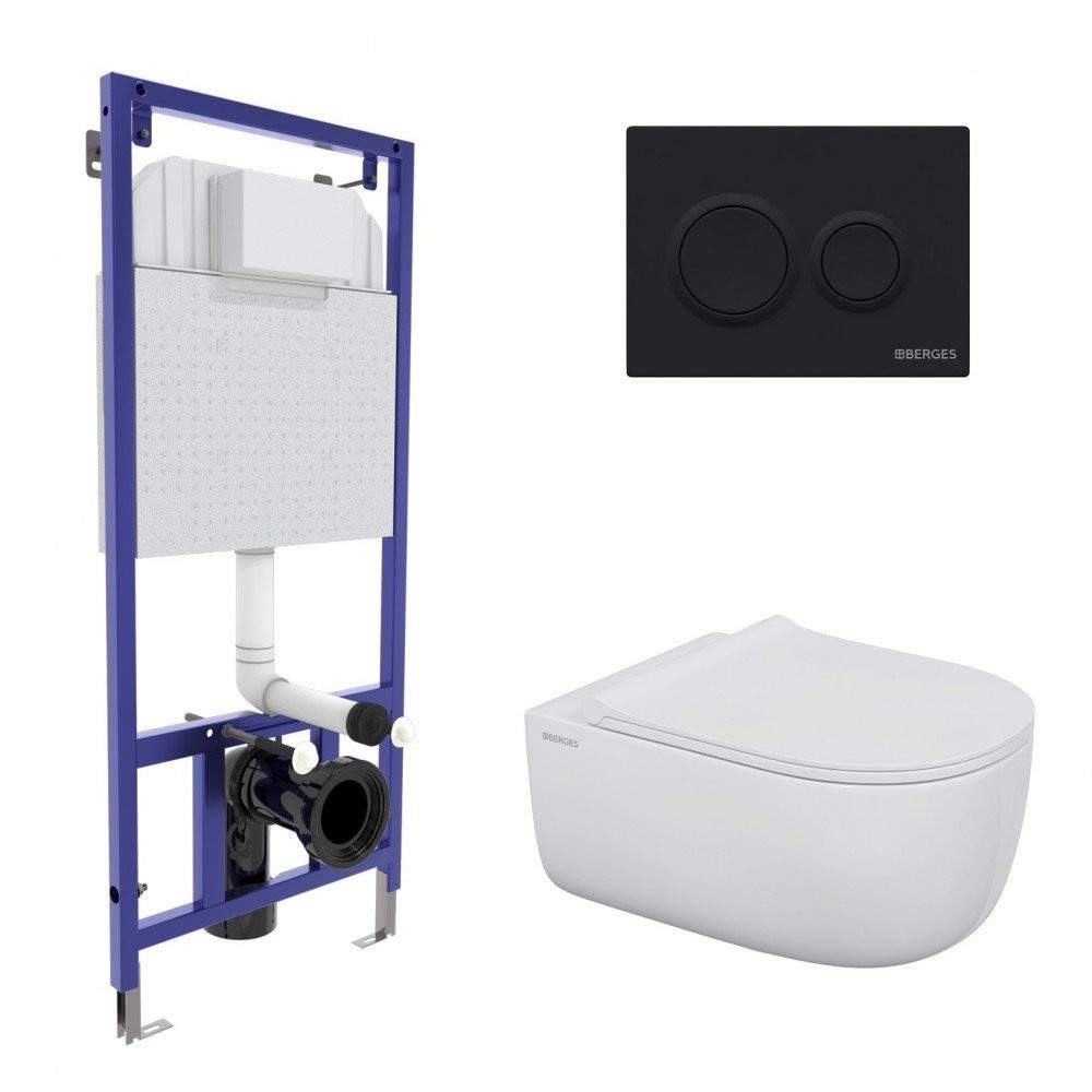 Комплект инсталляции Berges NOVUM 525 + EGO XL Rimless + Okus Slim SO + O5 с черной клавишей Комплект инсталляции Berges NOVUM 525 + EGO XL Rimless + Okus Slim SO + O5 с черной клавишей