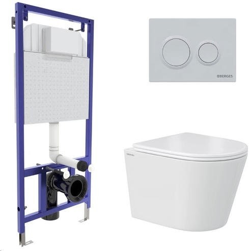 Комплект унитаз Berges OKUS Rimless + инсталляция Novum + клавиша смыва O2 хром матовый Комплект унитаз Berges OKUS Rimless + инсталляция Novum + клавиша смыва O2 хром матовый