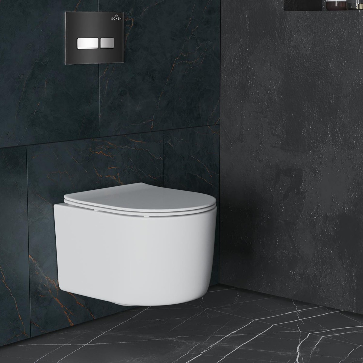 Комплект инсталляции 6 в 1 Roxen StounFix Dual Fresh 965318 с унитазом 530120-01 и клавишей смыва Glass 430280B с аромадозатором Комплект инсталляции 6 в 1 Roxen StounFix Dual Fresh 965318 с унитазом 530120-01 и клавишей смыва Glass 430280B с аромадозатором