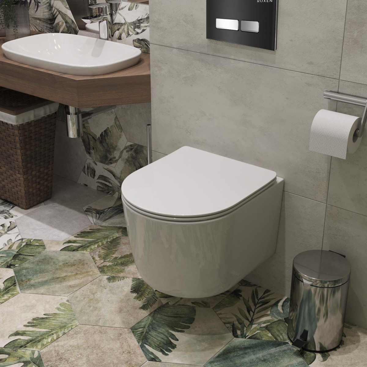 Комплект инсталляции 6 в 1 Roxen StounFix Dual Fresh 965318 с унитазом 530120-01 и клавишей смыва Glass 430280B с аромадозатором Комплект инсталляции 6 в 1 Roxen StounFix Dual Fresh 965318 с унитазом 530120-01 и клавишей смыва Glass 430280B с аромадозатором