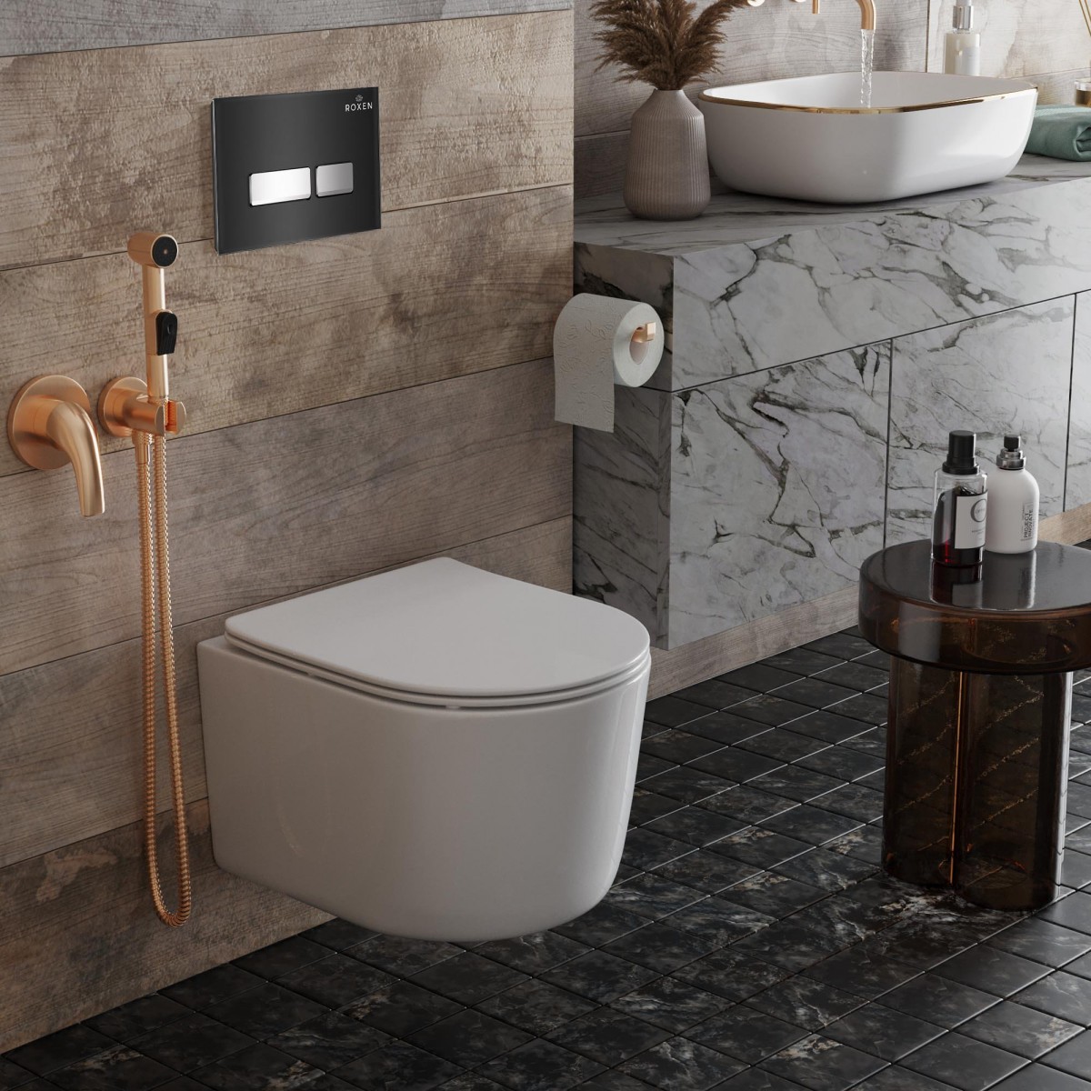 Комплект инсталляции 6 в 1 Roxen StounFix Dual Fresh 965318 с унитазом 530120-01 и клавишей смыва Glass 430280B с аромадозатором Комплект инсталляции 6 в 1 Roxen StounFix Dual Fresh 965318 с унитазом 530120-01 и клавишей смыва Glass 430280B с аромадозатором