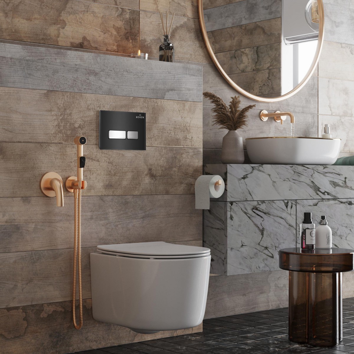 Комплект инсталляции 6 в 1 Roxen StounFix Dual Fresh 965318 с унитазом 530120-01 и клавишей смыва Glass 430280B с аромадозатором Комплект инсталляции 6 в 1 Roxen StounFix Dual Fresh 965318 с унитазом 530120-01 и клавишей смыва Glass 430280B с аромадозатором