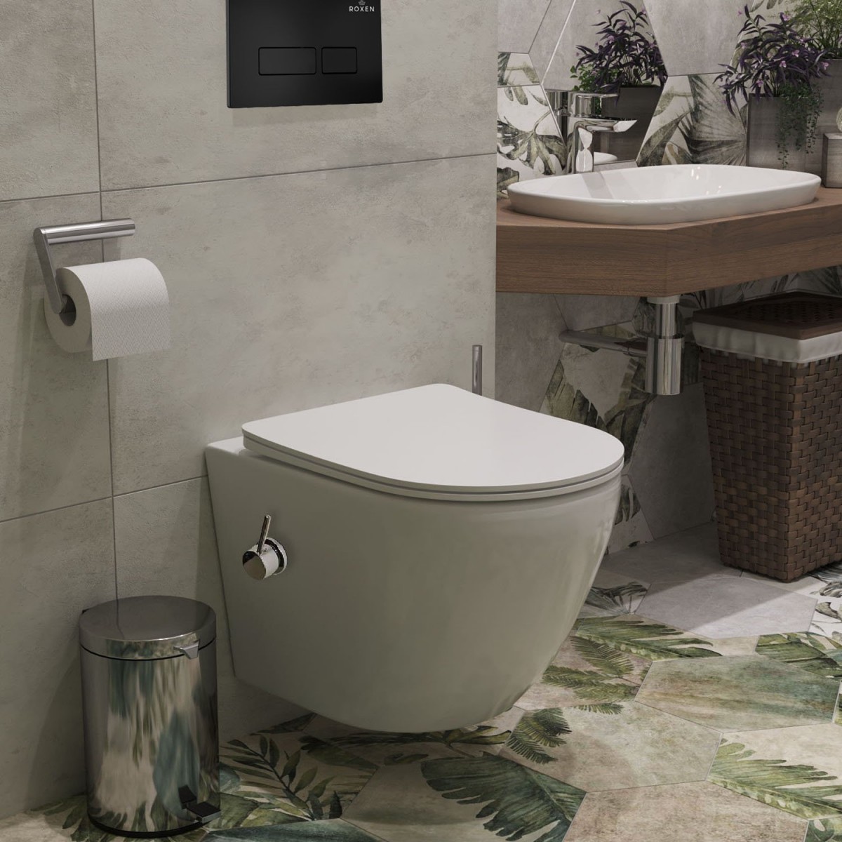 Комплект инсталляции 6 в 1 Roxen StounFix Dual Fresh 958156 с унитазом 530185-01Х и клавишей смыва Caspia 410280B с аромадозатором Комплект инсталляции 6 в 1 Roxen StounFix Dual Fresh 958156 с унитазом 530185-01Х и клавишей смыва Caspia 410280B с аромадозатором