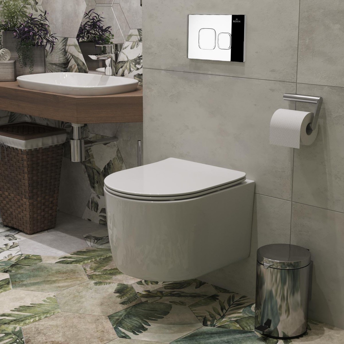 Комплект инсталляции 6 в 1 Roxen StounFix Dual Fresh 918025 с унитазом 530120-01 и клавишей смыва Santi 410280CH с аромадозатором Комплект инсталляции 6 в 1 Roxen StounFix Dual Fresh 918025 с унитазом 530120-01 и клавишей смыва Santi 410280CH с аромадозатором