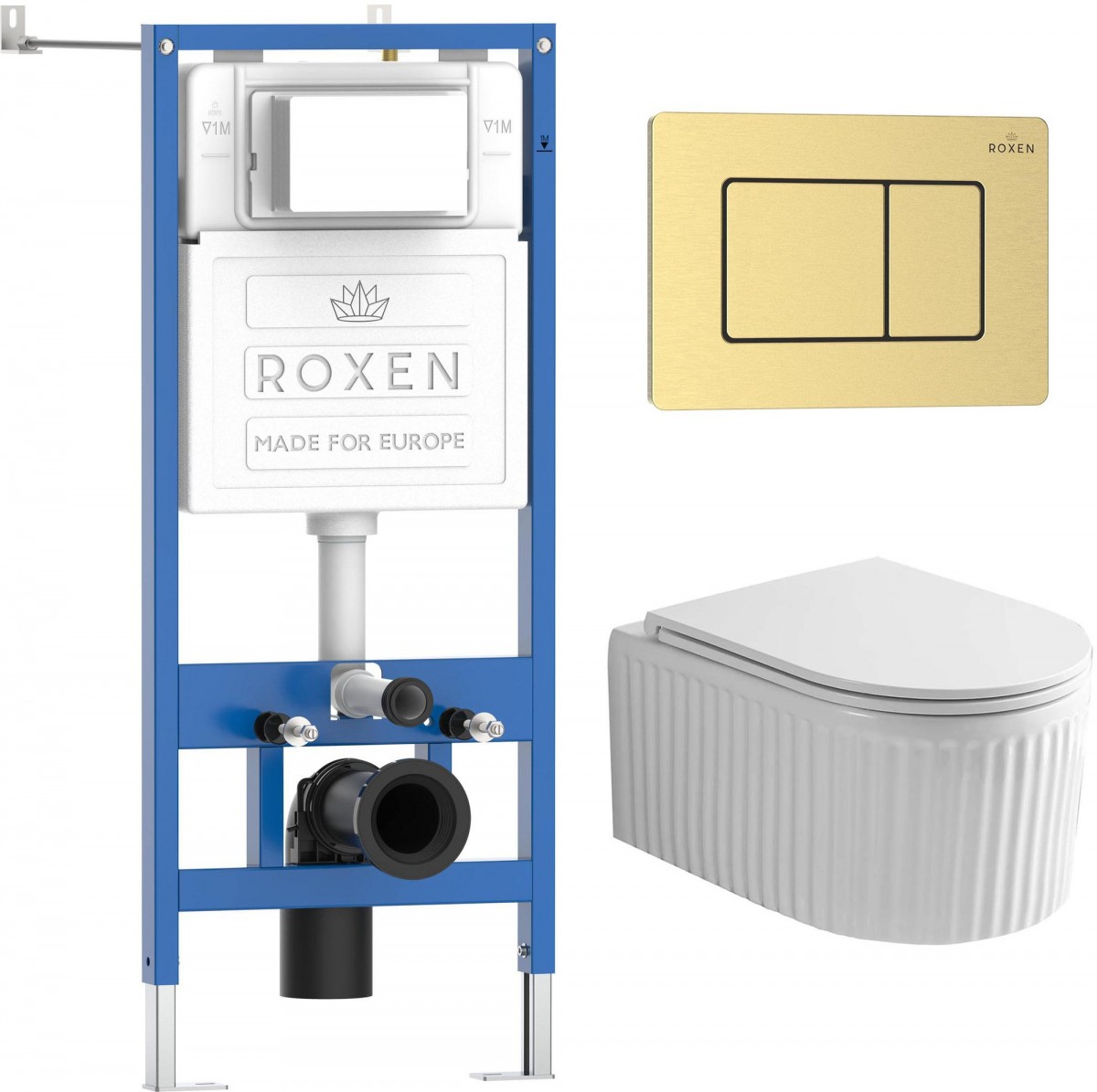 Комплект инсталляция Roxen StounFix Dual Fresh 6 в 1 968299 с унитазом Royal Matt и клавишей смыва Steel 420280GB брашировнное золото Комплект инсталляция Roxen StounFix Dual Fresh 6 в 1 968299 с унитазом Royal Matt и клавишей смыва Steel 420280GB брашировнное золото