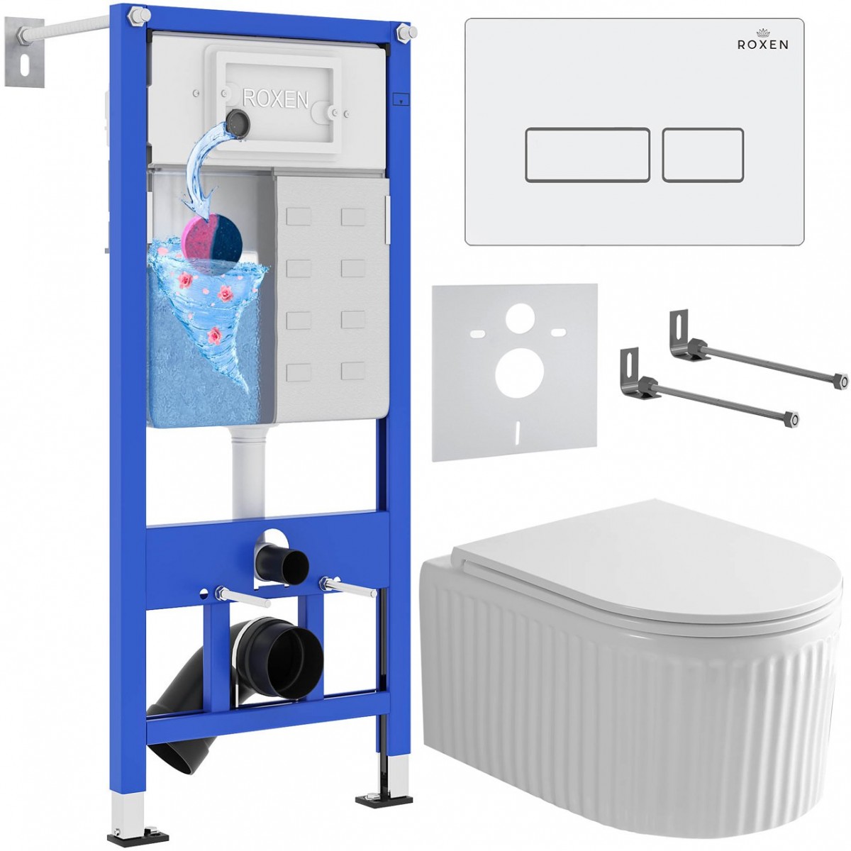 Комплект 6 в 1 Roxen StounFix Dual Fresh 968203 клавиша смыва Caspia 410280W + Roxen Royal Matt 530200-01 Комплект 6 в 1 Roxen StounFix Dual Fresh 968203 клавиша смыва Caspia 410280W + Roxen Royal Matt 530200-01