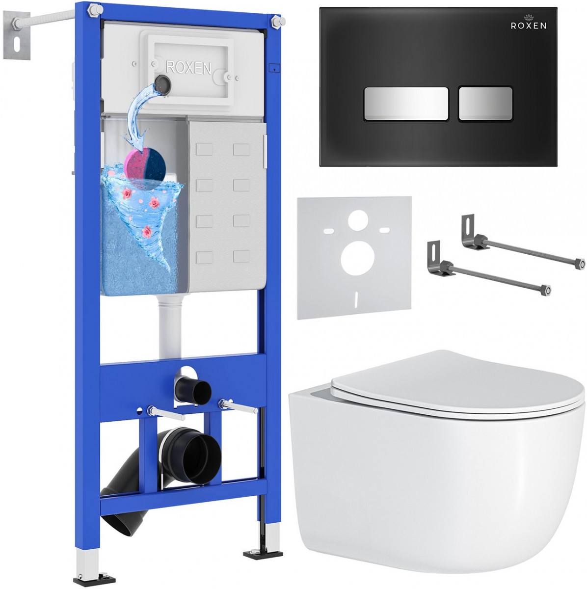 Комплект инсталляции для унитаза 6 в 1 Roxen StounFix Dual Fresh 964615 Glass черный, с аромадозатором Комплект инсталляции для унитаза 6 в 1 Roxen StounFix Dual Fresh 964615 Glass черный, с аромадозатором