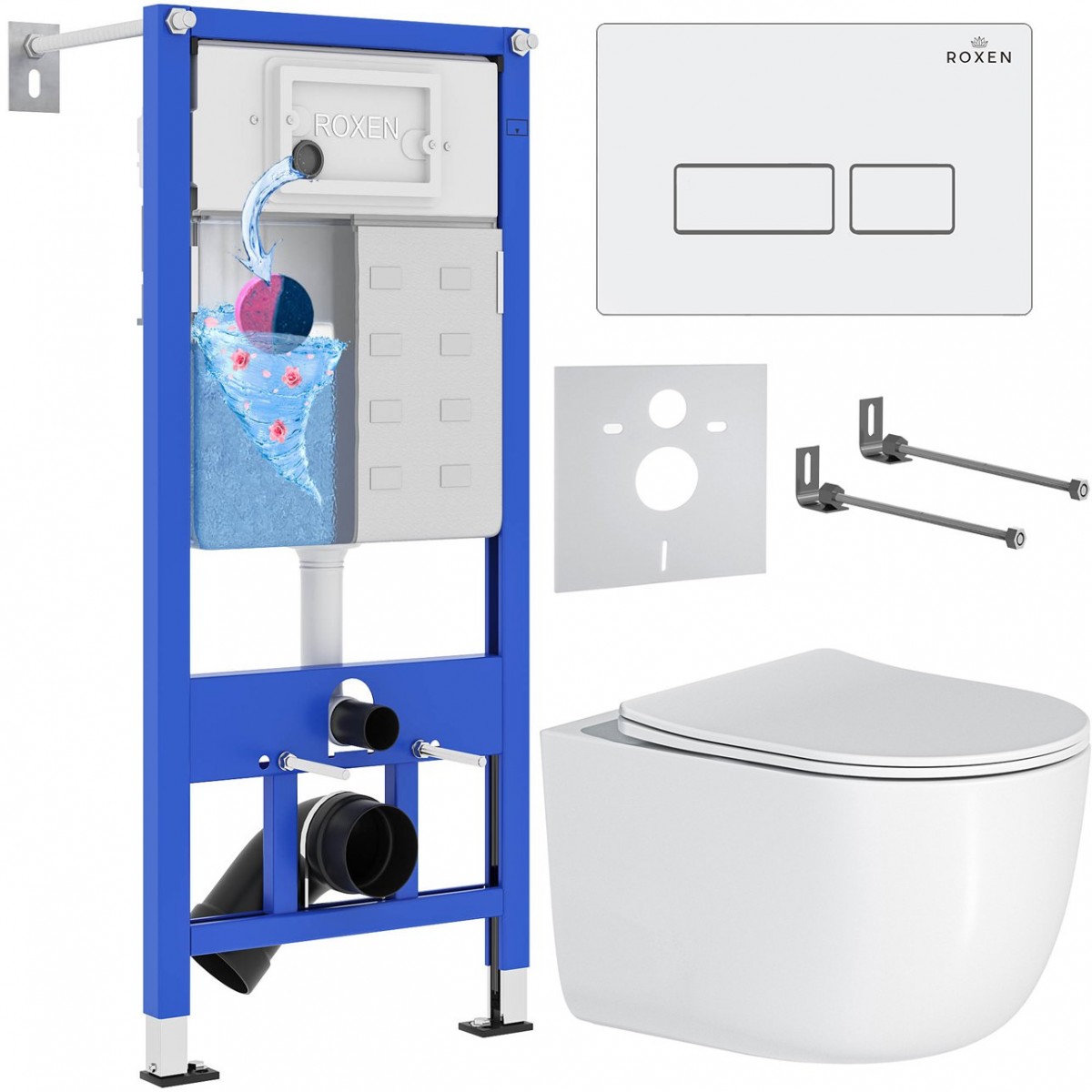 Комплект инсталляции для унитаза 6 в 1 Roxen StounFix Dual Fresh 964480 Caspia белый глянец, с аромадозатором Комплект инсталляции для унитаза 6 в 1 Roxen StounFix Dual Fresh 964480 Caspia белый глянец, с аромадозатором