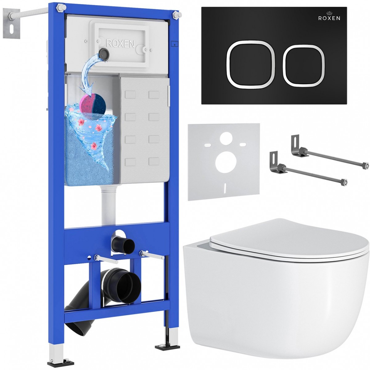 Комплект инсталляции для унитаза 6 в 1 Roxen StounFix Dual Fresh 964427 Santi черный матовый/хром, с аромадозатором Комплект инсталляции для унитаза 6 в 1 Roxen StounFix Dual Fresh 964427 Santi черный матовый/хром, с аромадозатором
