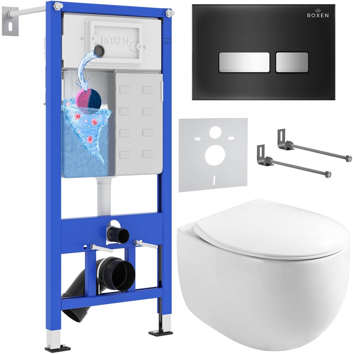 Комплект инсталляции для унитаза 6 в 1 Roxen StounFix Dual Fresh 964256 Glass черный, с аромадозатором Комплект инсталляции для унитаза 6 в 1 Roxen StounFix Dual Fresh 964256 Glass черный, с аромадозатором