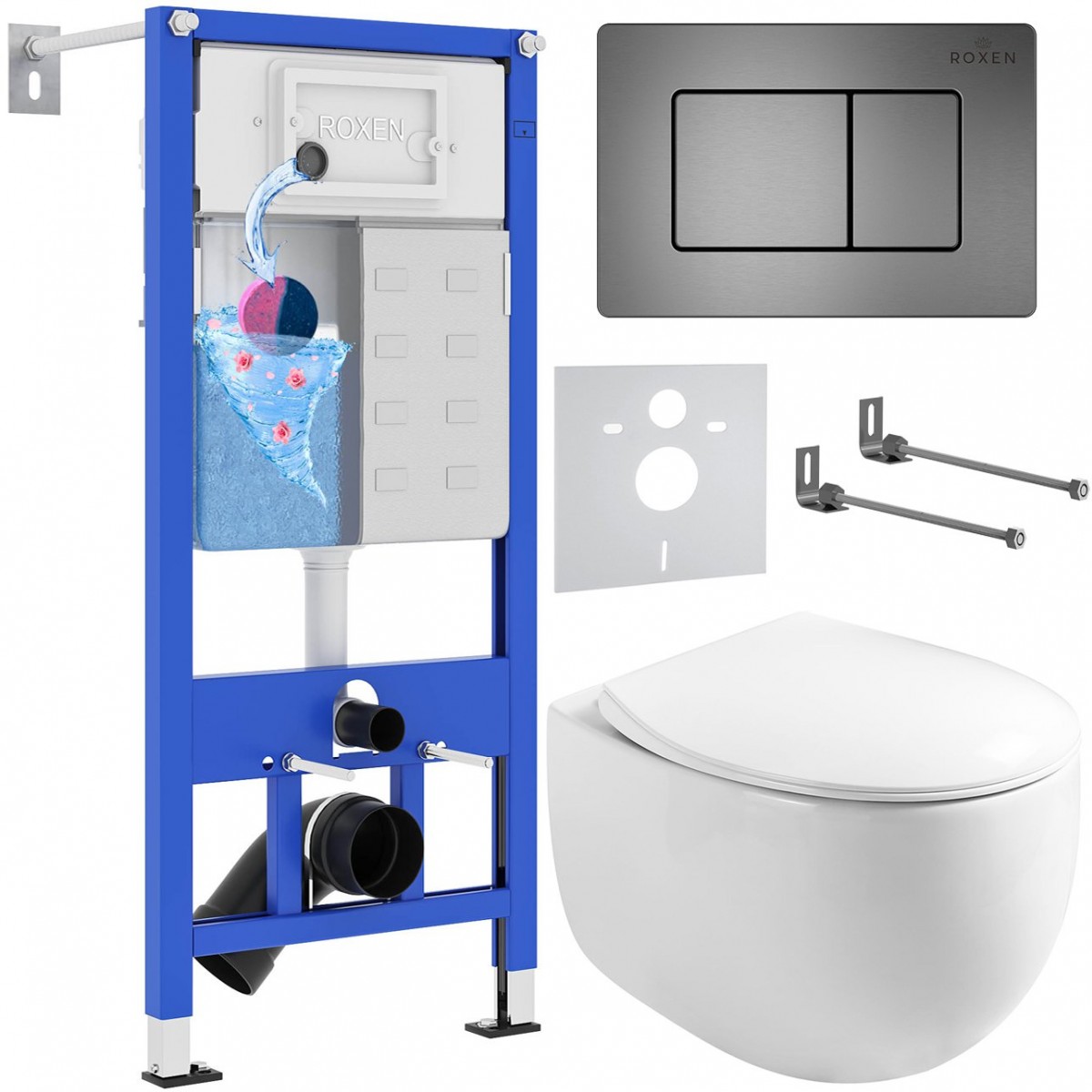 Комплект инсталляции для унитаза 6 в 1 Roxen StounFix Dual Fresh 964215 Steel оружейная сталь, с аромадозатором Комплект инсталляции для унитаза 6 в 1 Roxen StounFix Dual Fresh 964215 Steel оружейная сталь, с аромадозатором