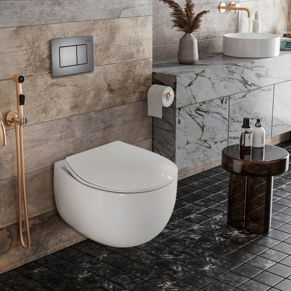 Комплект инсталляции для унитаза 6 в 1 Roxen StounFix Dual Fresh 964215 Steel оружейная сталь, с аромадозатором Комплект инсталляции для унитаза 6 в 1 Roxen StounFix Dual Fresh 964215 Steel оружейная сталь, с аромадозатором