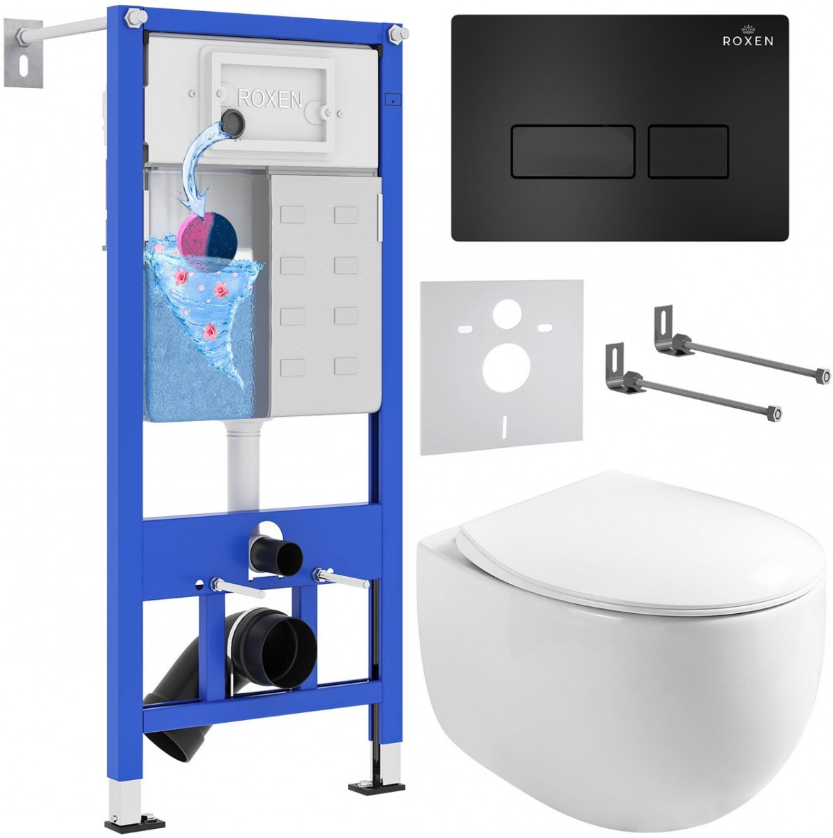 Комплект инсталляции для унитаза 6 в 1 Roxen StounFix Dual Fresh 964195 с клавишей Caspia черный матовый, с аромадозатором Комплект инсталляции для унитаза 6 в 1 Roxen StounFix Dual Fresh 964195 с клавишей Caspia черный матовый, с аромадозатором