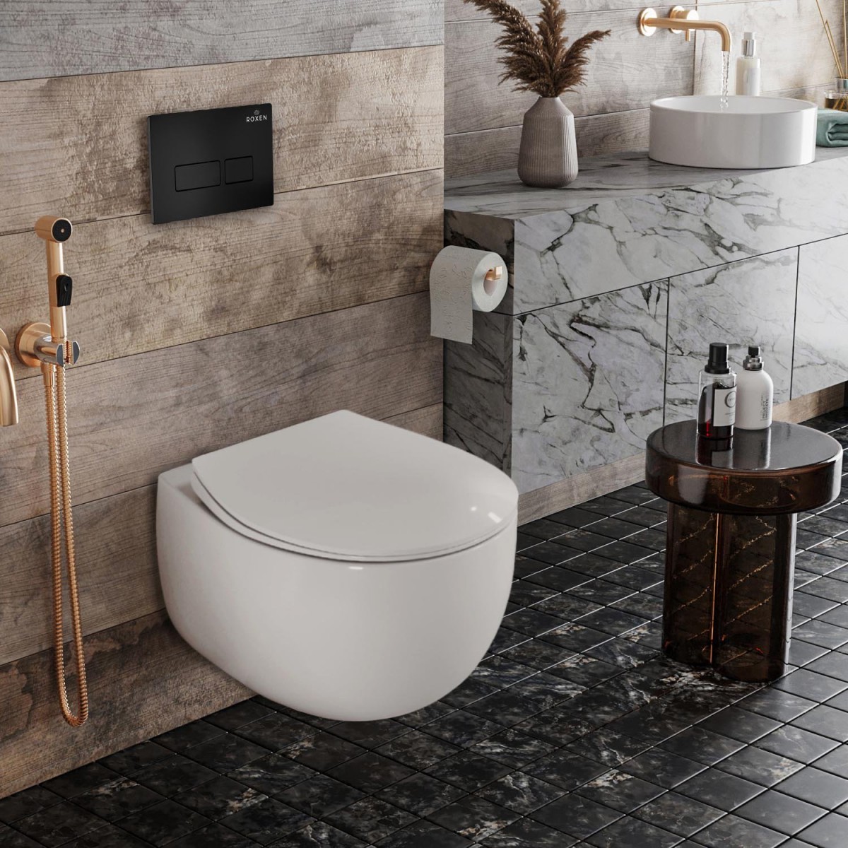 Комплект инсталляции для унитаза 6 в 1 Roxen StounFix Dual Fresh 964195 с клавишей Caspia черный матовый, с аромадозатором Комплект инсталляции для унитаза 6 в 1 Roxen StounFix Dual Fresh 964195 с клавишей Caspia черный матовый, с аромадозатором