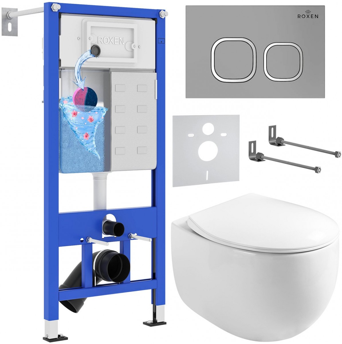 Комплект инсталляции для унитаза 6 в 1 Roxen StounFix Dual Fresh 964123 хром матовый, с аромадозатором Комплект инсталляции для унитаза 6 в 1 Roxen StounFix Dual Fresh 964123 хром матовый, с аромадозатором