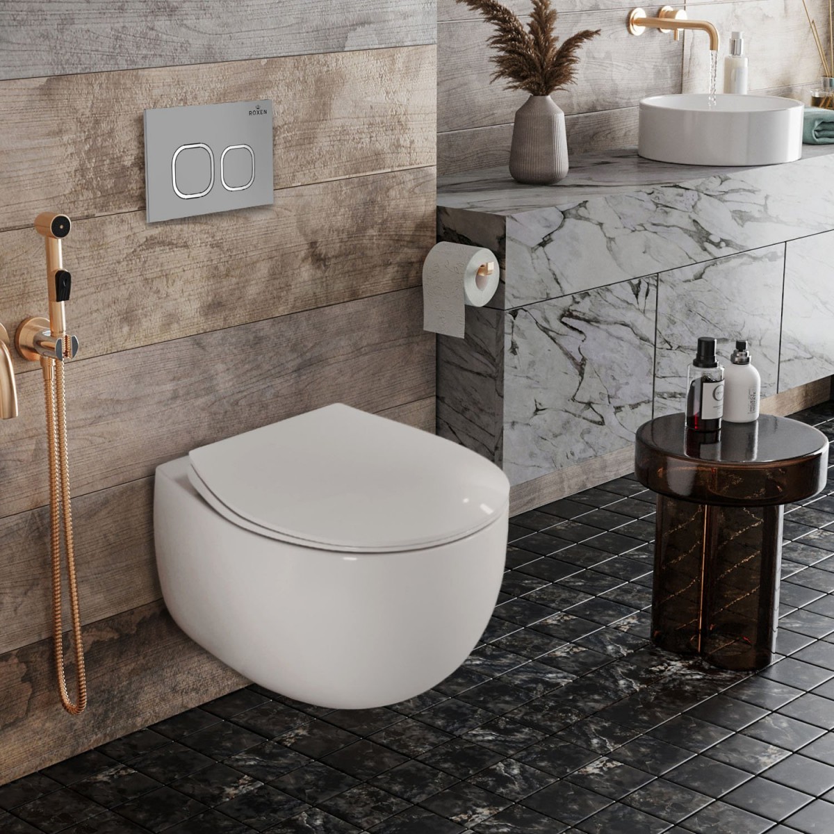 Комплект инсталляции для унитаза 6 в 1 Roxen StounFix Dual Fresh 964123 хром матовый, с аромадозатором Комплект инсталляции для унитаза 6 в 1 Roxen StounFix Dual Fresh 964123 хром матовый, с аромадозатором