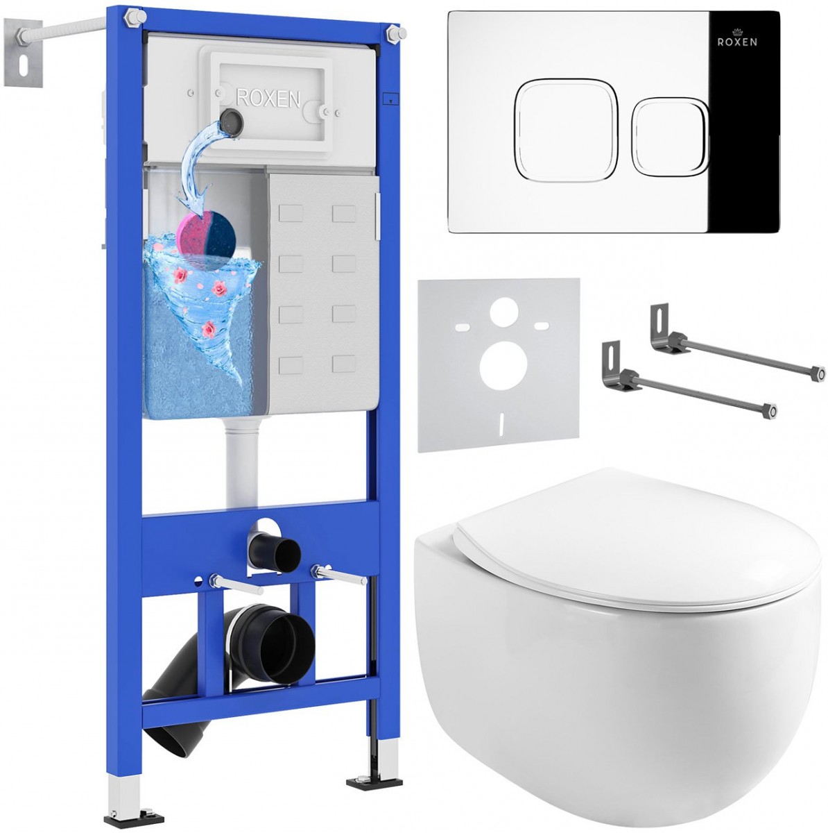 Комплект инсталляции для унитаза 6 в 1 Roxen StounFix Dual Fresh 964100 хром глянцевый, с аромадозатором Комплект инсталляции для унитаза 6 в 1 Roxen StounFix Dual Fresh 964100 хром глянцевый, с аромадозатором