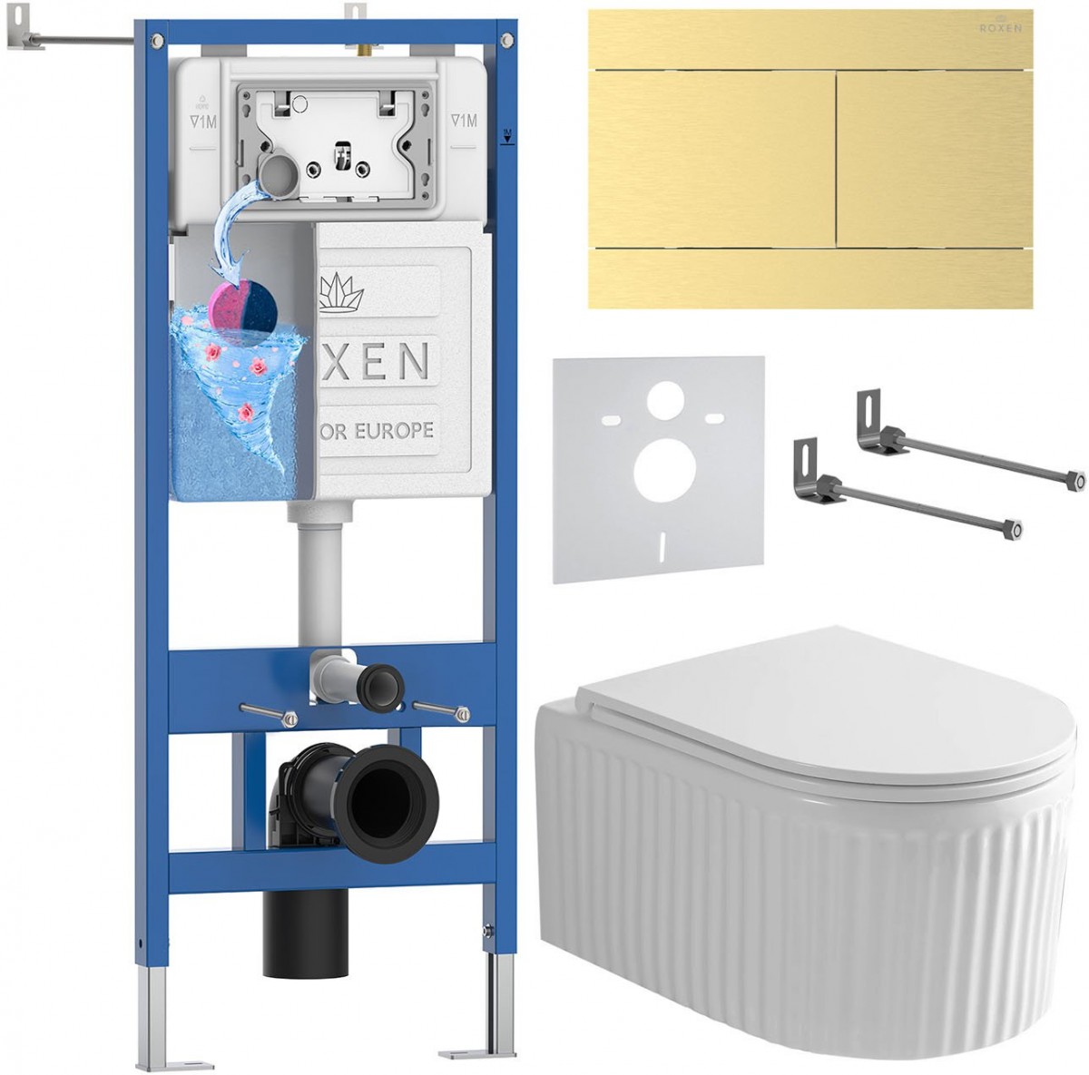 Комплект инсталляции Roxen 6 в 1 StounFix Dual Fresh 868649 клавиша брашированное золото Комплект инсталляции Roxen 6 в 1 StounFix Dual Fresh 868649 клавиша брашированное золото