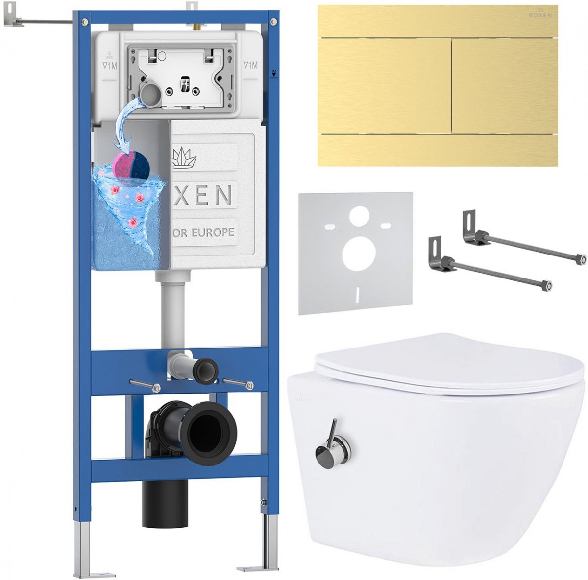 Комплект инсталляции Roxen 6 в 1 StounFix Dual Fresh 868648 клавиша брашированное золото Комплект инсталляции Roxen 6 в 1 StounFix Dual Fresh 868648 клавиша брашированное золото