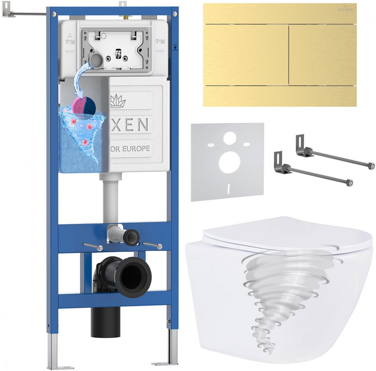 Комплект инсталляции Roxen 6 в 1 StounFix Dual Fresh 868640 клавиша брашированное золото Комплект инсталляции Roxen 6 в 1 StounFix Dual Fresh 868640 клавиша брашированное золото