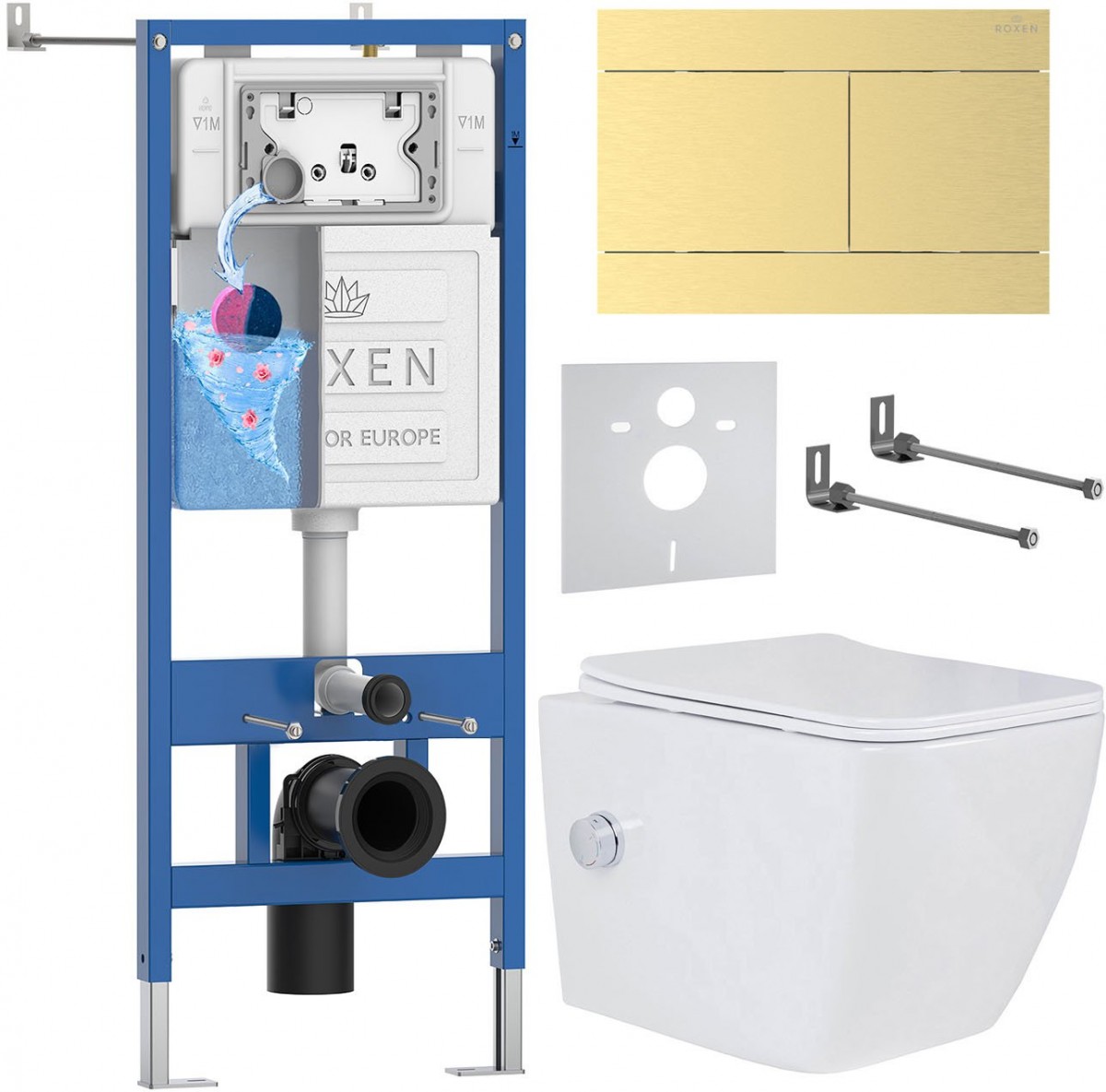 Комплект инсталляции Roxen 6 в 1 StounFix Dual Fresh 868630 клавиша брашированное золото Комплект инсталляции Roxen 6 в 1 StounFix Dual Fresh 868630 клавиша брашированное золото