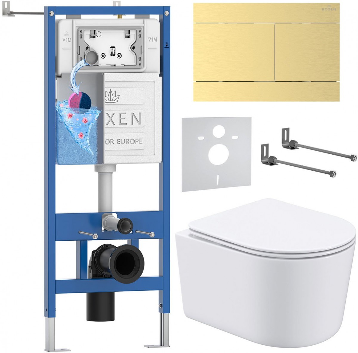 Комплект инсталляции Roxen 6 в 1 StounFix Dual Fresh 868627 клавиша брашированное золото Комплект инсталляции Roxen 6 в 1 StounFix Dual Fresh 868627 клавиша брашированное золото