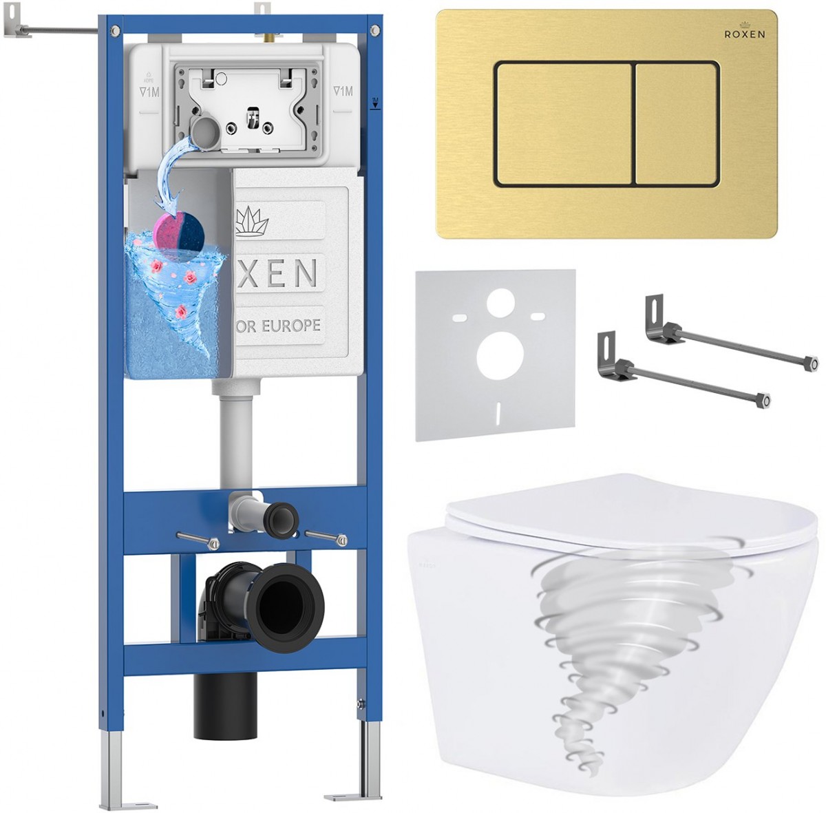 Комплект инсталляции Roxen 6 в 1 StounFix Dual Fresh 868445 клавиша брашированное золото Комплект инсталляции Roxen 6 в 1 StounFix Dual Fresh 868445 клавиша брашированное золото