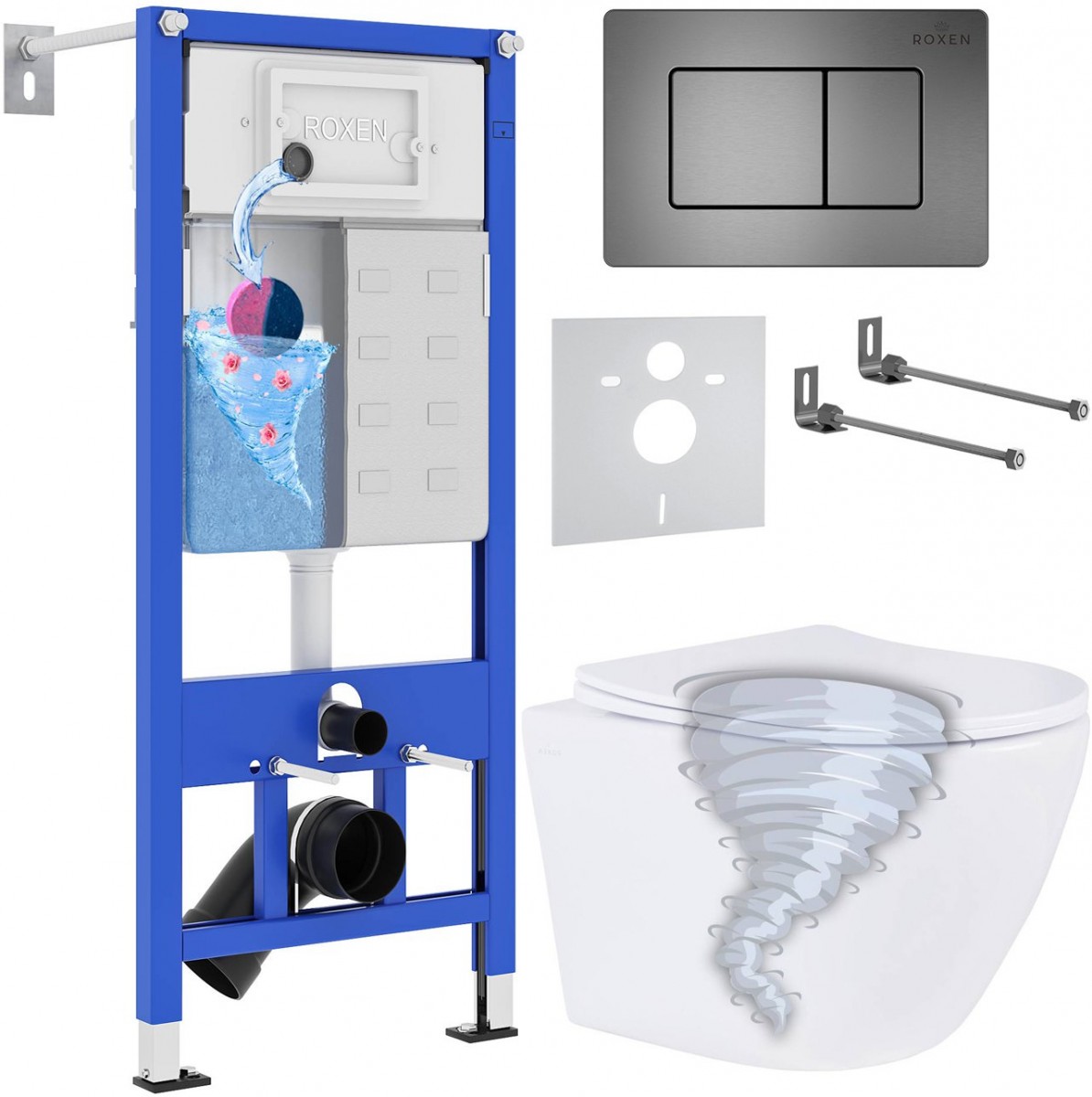 Комплект инсталляции Roxen 6 в 1 StounFix Dual Fresh 868441 клавиша сталь Комплект инсталляции Roxen 6 в 1 StounFix Dual Fresh 868441 клавиша сталь